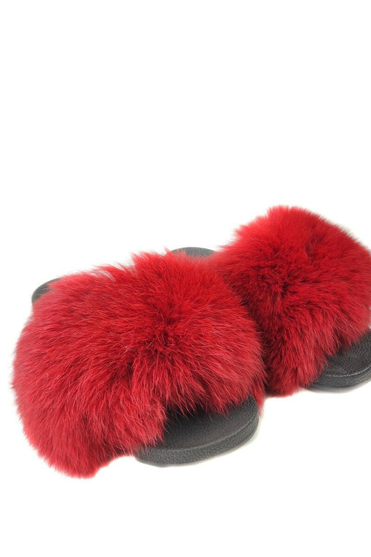 Fur slides, fur slippers, fox fur slides, fluffy slides