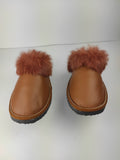 Fur Slippers for Women Brown, Genuine Leather, Sheepskin