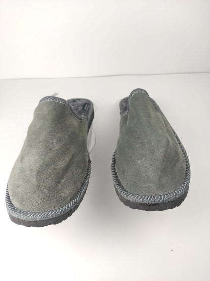 Leather Fur Sheepskin Slippers for Men Gray - Tatifurs, soft gray suede slippers, comfortable and stylish.