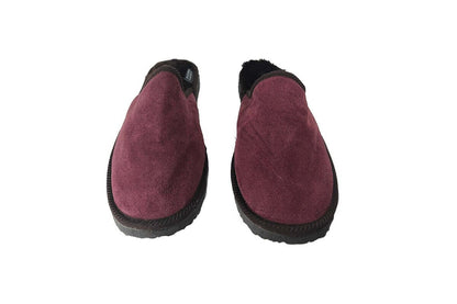 Leather Fur Sheepskin Slippers for Men Burgundy - Stylish and comfortable sheepskin slippers for men.
