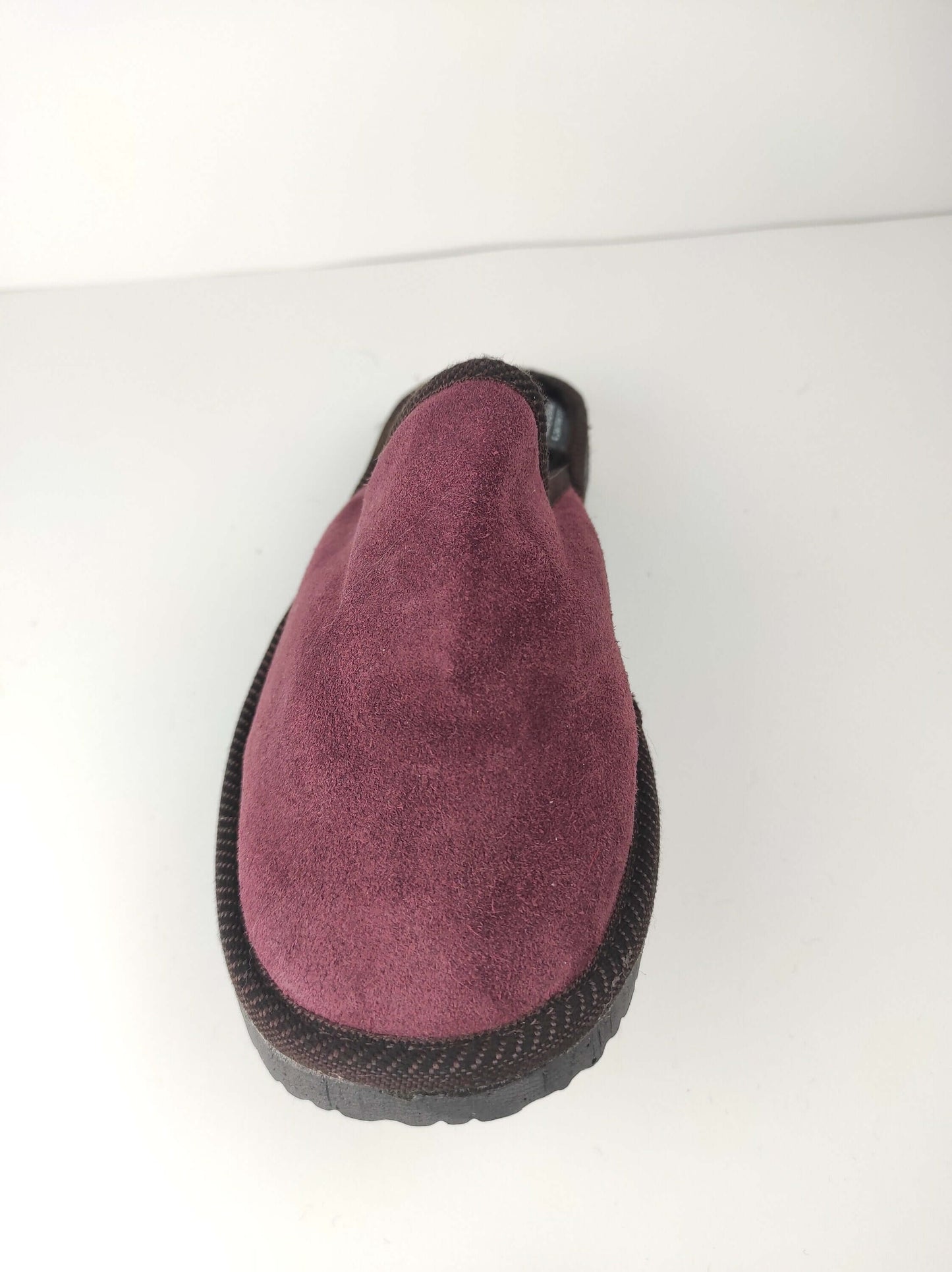 Leather Fur Sheepskin Slippers for Men Burgundy - front view showing luxurious design and comfort.