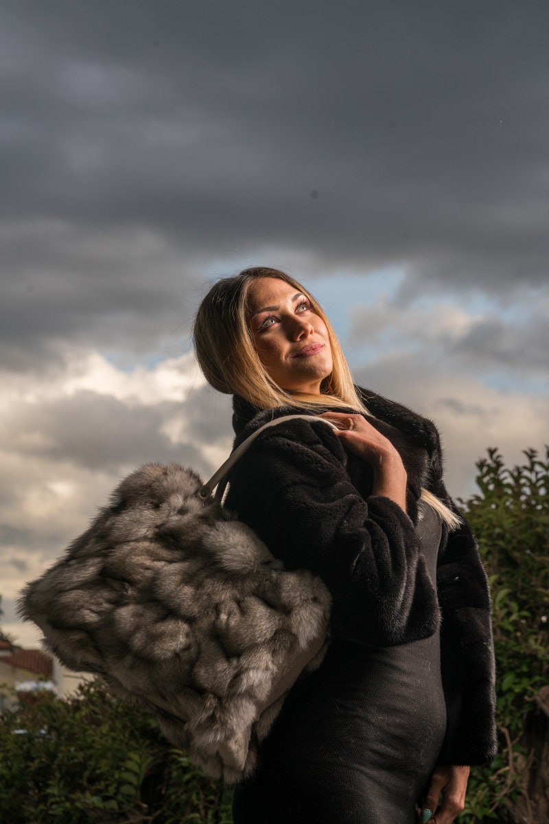 Fur bags, fur shoulder bag , white fur bag