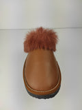 Fur Slippers for Women Brown, Genuine Leather, Sheepskin