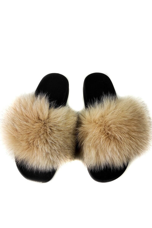 Fur slides, fur slippers, fox fur slides, fluffy slides