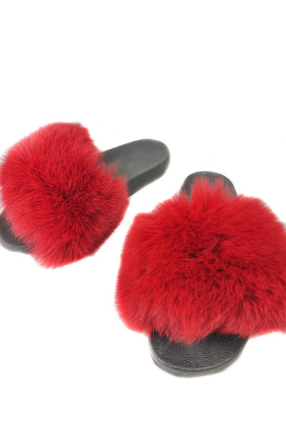 Fur slides, fur slippers, fox fur slides, fluffy slides