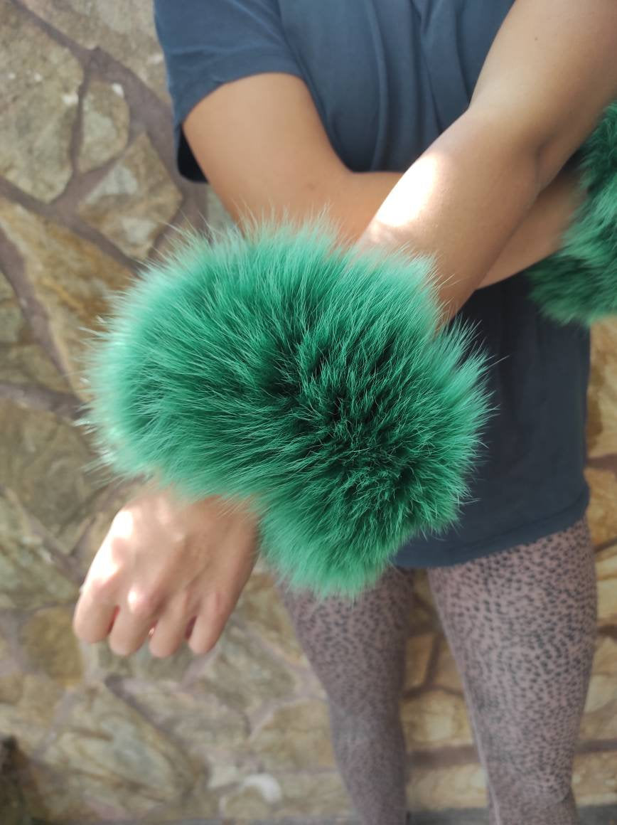Green Fox Fur Cuffs