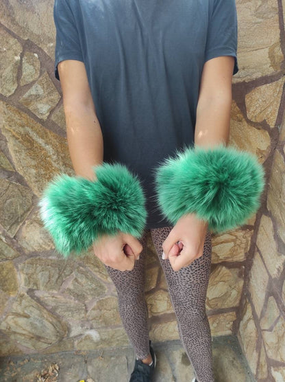 Green Fox Fur Cuffs