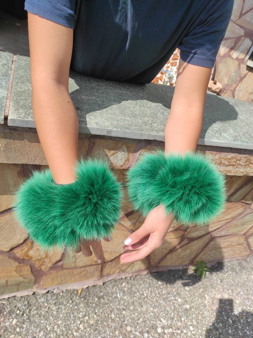 Green Fox Fur Cuffs