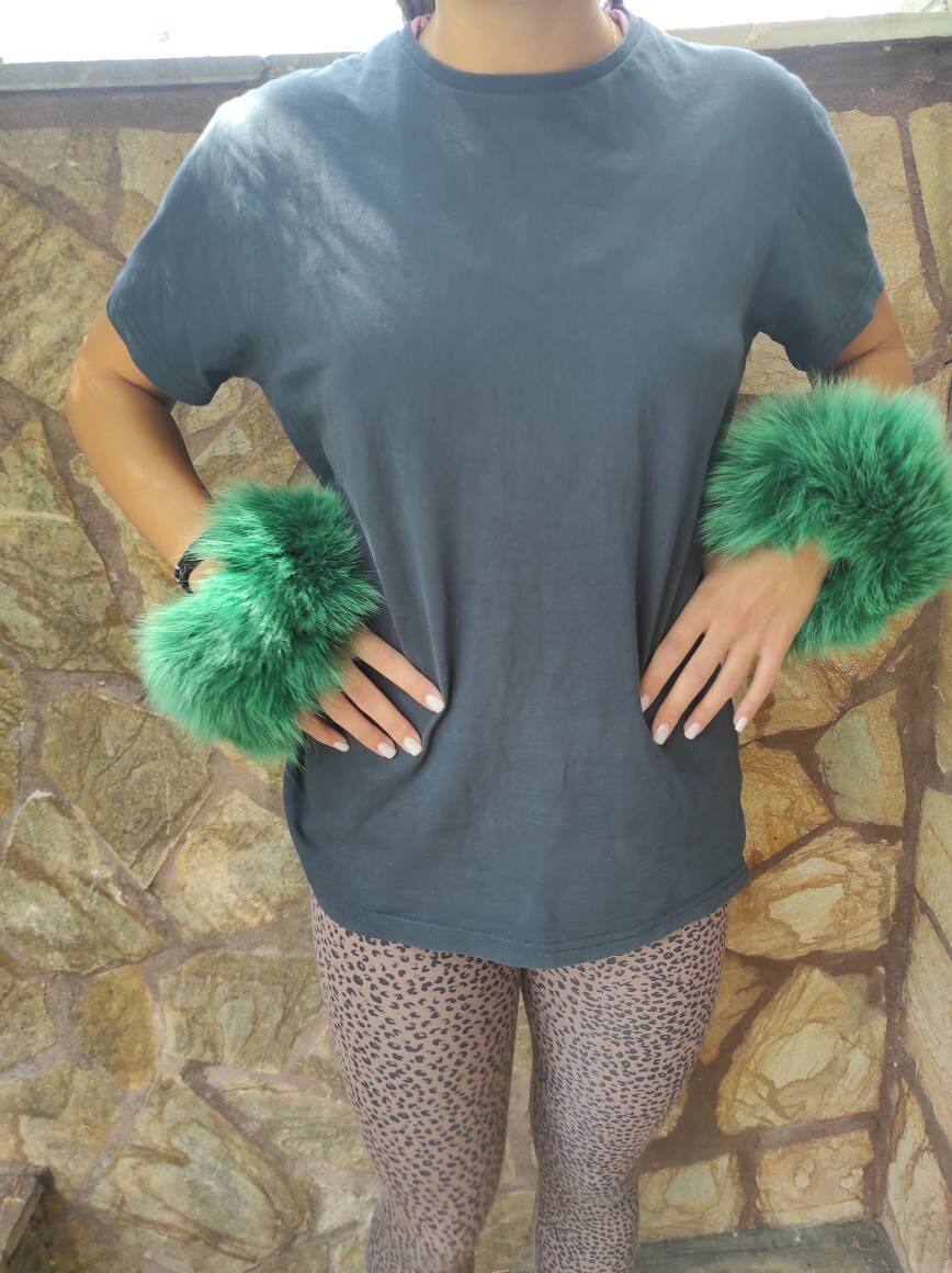 Green Fox Fur Cuffs