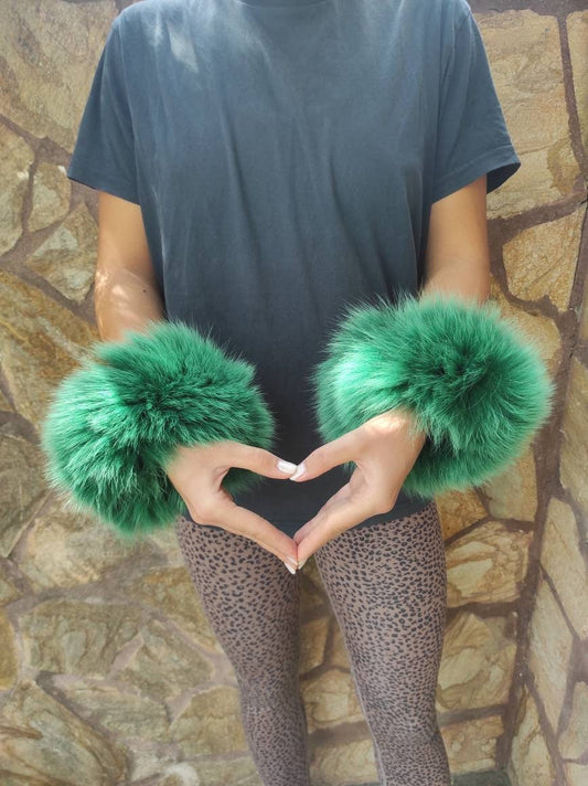 Green Fox Fur Cuffs