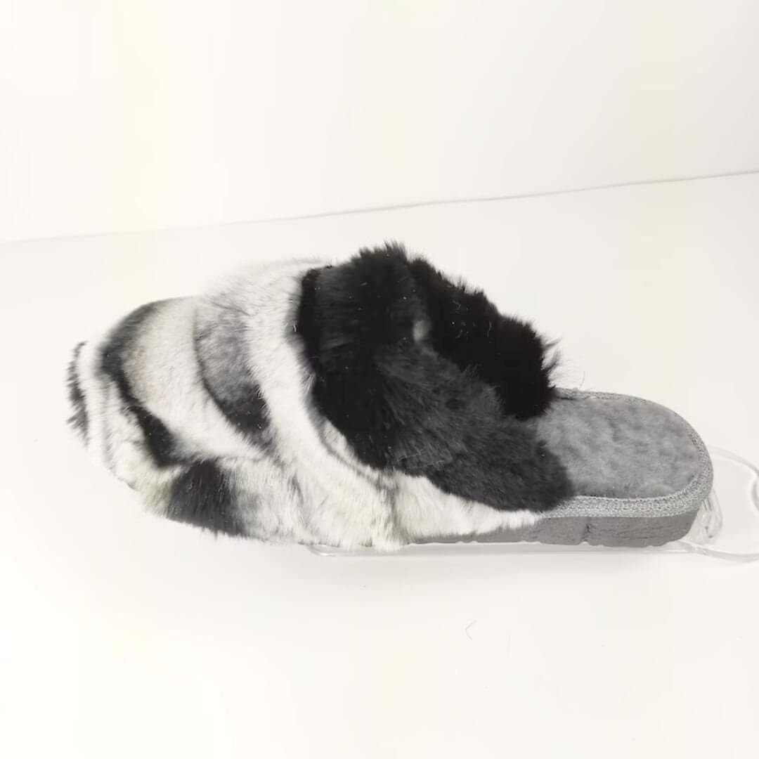 Sheepskin Wool Rabbit Fur Slippers Chinchilla Rex side view showcasing luxurious fur and quality craftsmanship.