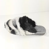 Black White Natural Rabbit Fur & Sheepskin Slippers
