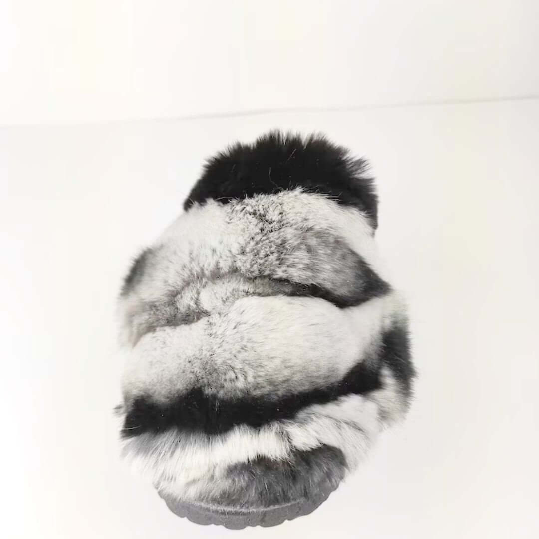 Sheepskin Wool Rabbit Fur Slippers Chinchilla Rex back view showcasing luxurious fur design.