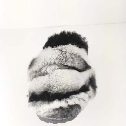 Sheepskin Wool Rabbit Fur Slippers Chinchilla Rex back view showcasing luxurious fur design.