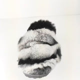 Black White Natural Rabbit Fur & Sheepskin Slippers