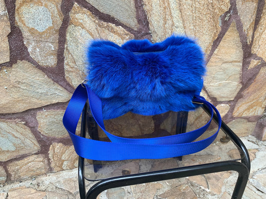Real Blue Fox Fur Bag • Luxury Genuine Fur Shoulder Bag • Gift for her • Vintage Fur Accessorie