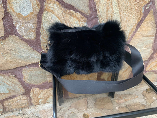 Real Black Fox Fur Bag • Luxury Genuine Fur Shoulder Bag • Gift for her • Vintage Fur Accessorie
