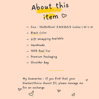 Real Black Fox Fur Bag • Luxury Genuine Fur Shoulder Bag • Gift for her • Vintage Fur Accessorie