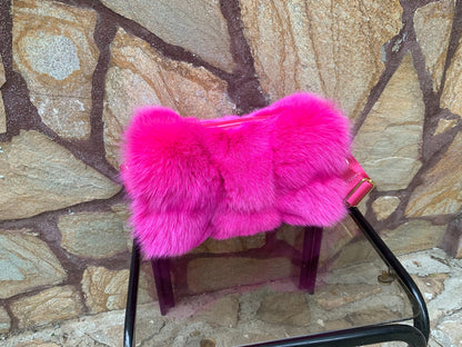 Real Fuchsia Fox Fur Bag • Luxury Genuine Fur Shoulder Bag • Gift for her • Vintage Fur Accessorie