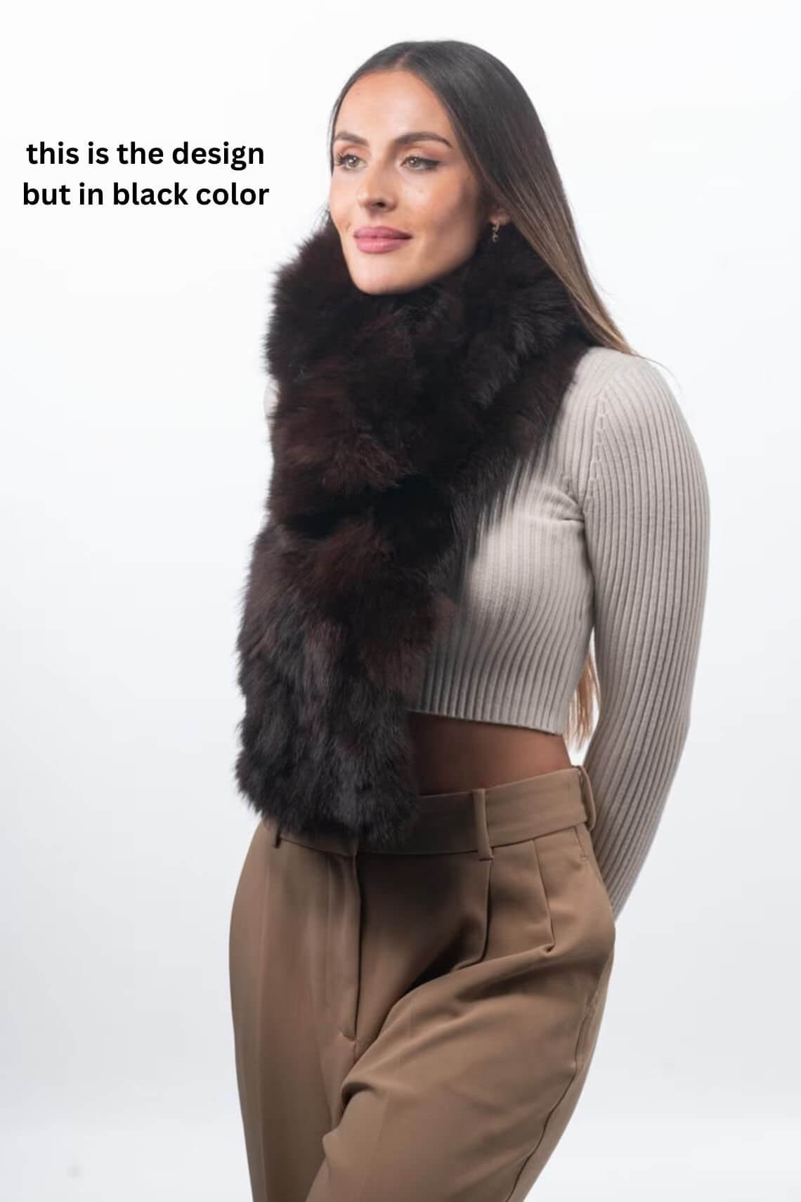 Fox Fur Scarf Black - Tatifurs worn by model, showcasing elegant design in black color.