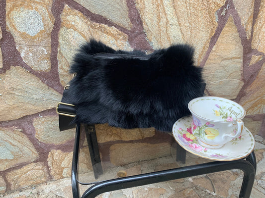 Real Black Fox Fur Bag • Luxury Genuine Fur Shoulder Bag • Gift for her • Vintage Fur Accessorie