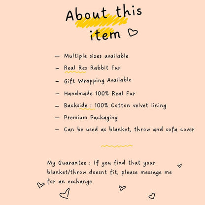 Real Full Skin Pelt Rex Rabbit Chinchilla Color Fur Blanket Throw • Housewarming Gift Sofa Cover n Bedspread •  Handmade Genuine Fur