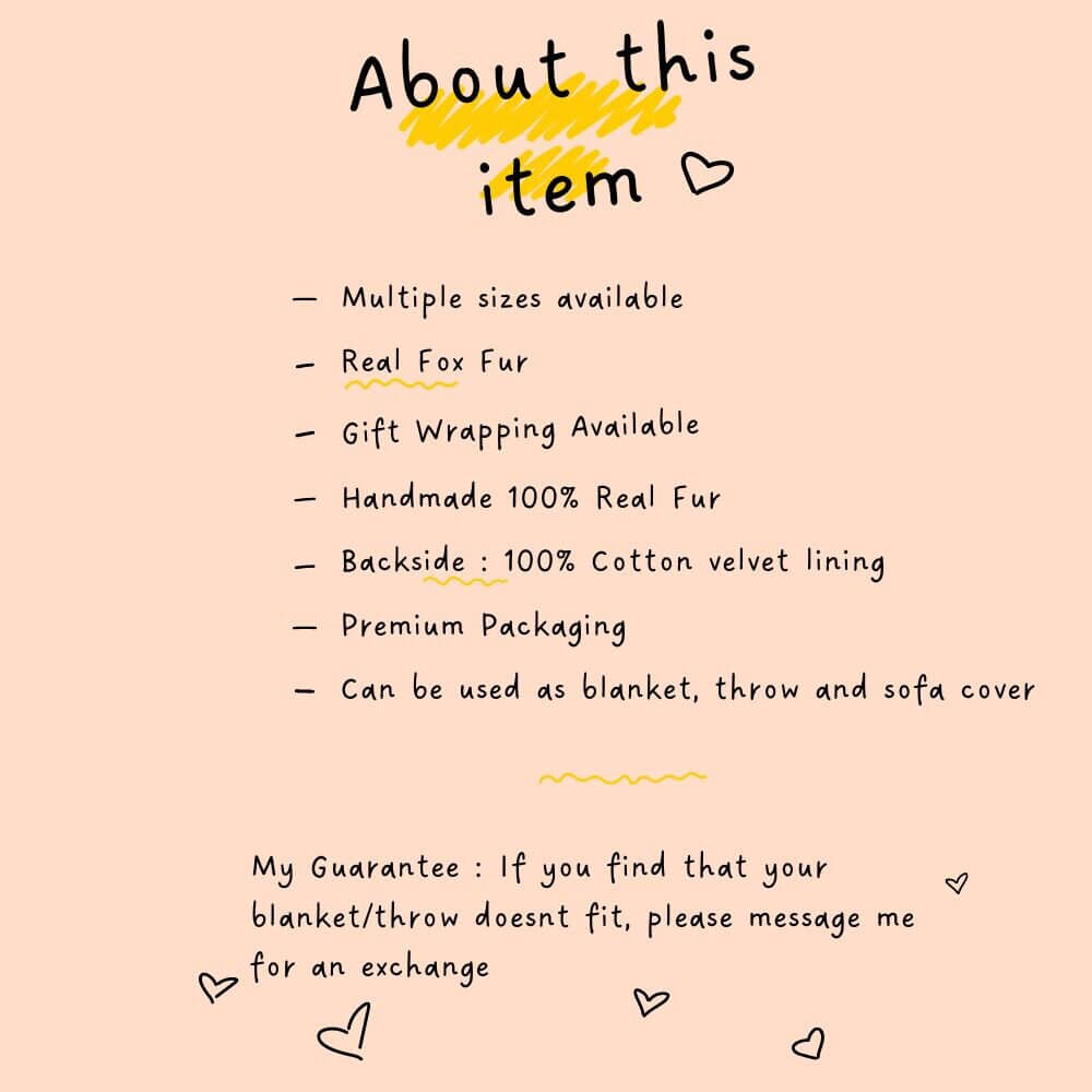 Fox Fur Blanket Throw Golden - Tatifurs - Real fox fur with cotton velvet lining and multiple sizes available.