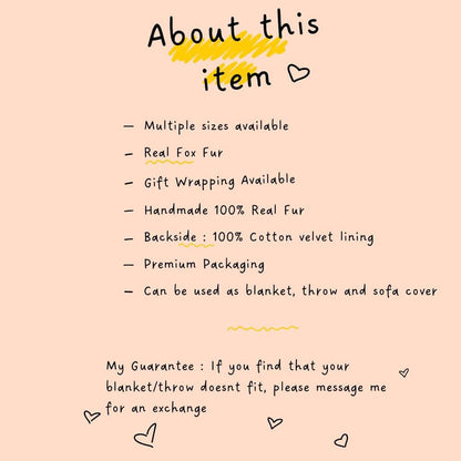 Fox Fur Blanket Throw Golden - Tatifurs - Real fox fur with cotton velvet lining and multiple sizes available.